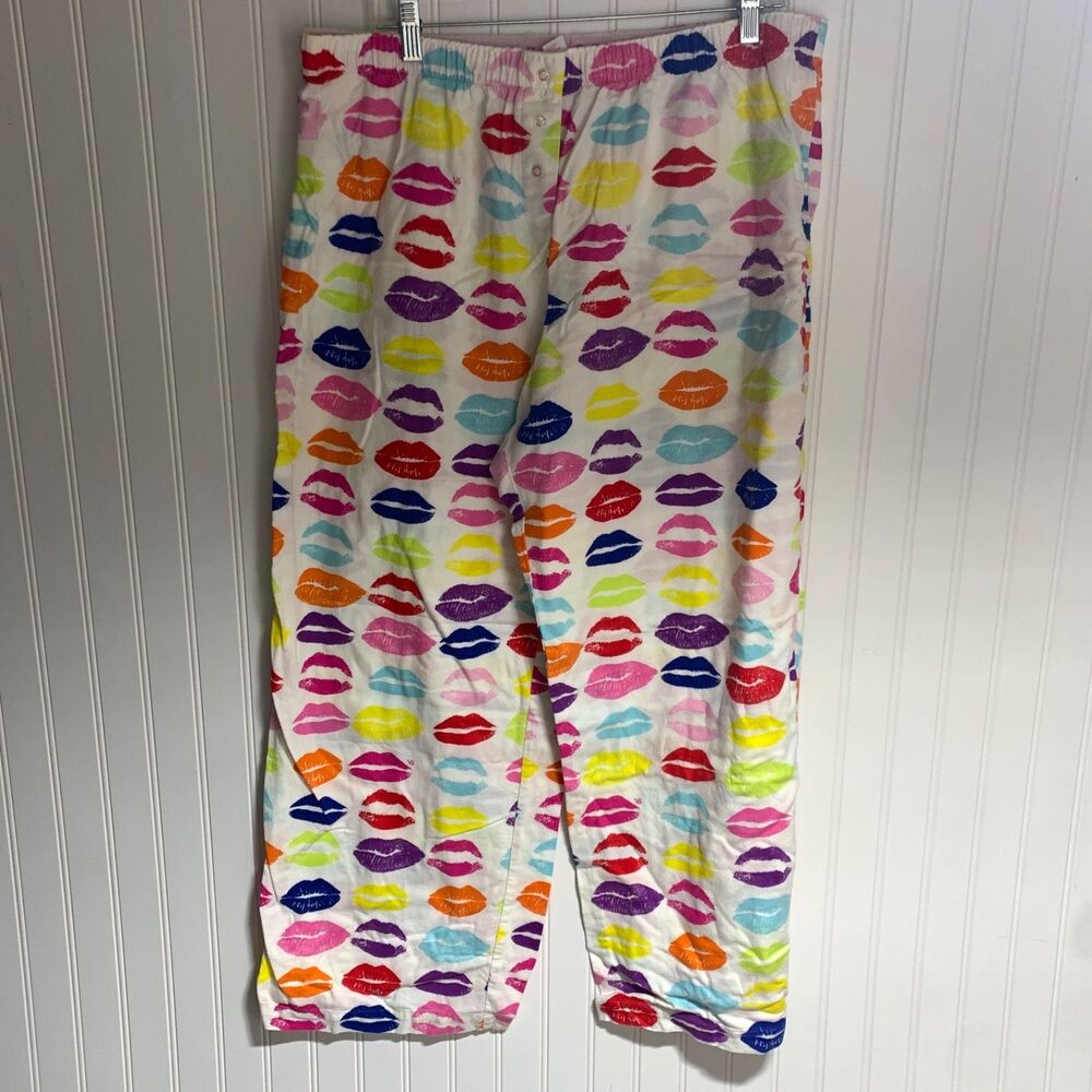 Victoria Secret Cotton Pajama Pants Vintage XL Colorful AOP Lipstick Womens Lips